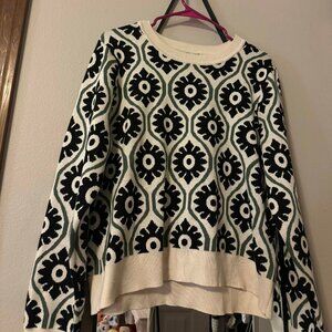 Adrianna Papell Green, Black, and Cream Crewneck Pullover Sweater